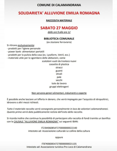 Calamandrana | Solidarietà alluvione Emilia Romagna
